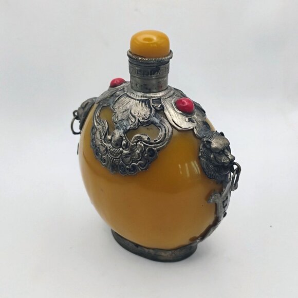 Antique Chinese Tibetan Fat Yellow Beeswax Perfume Snuff Bottle w/Stopper - Picture 6 of 11